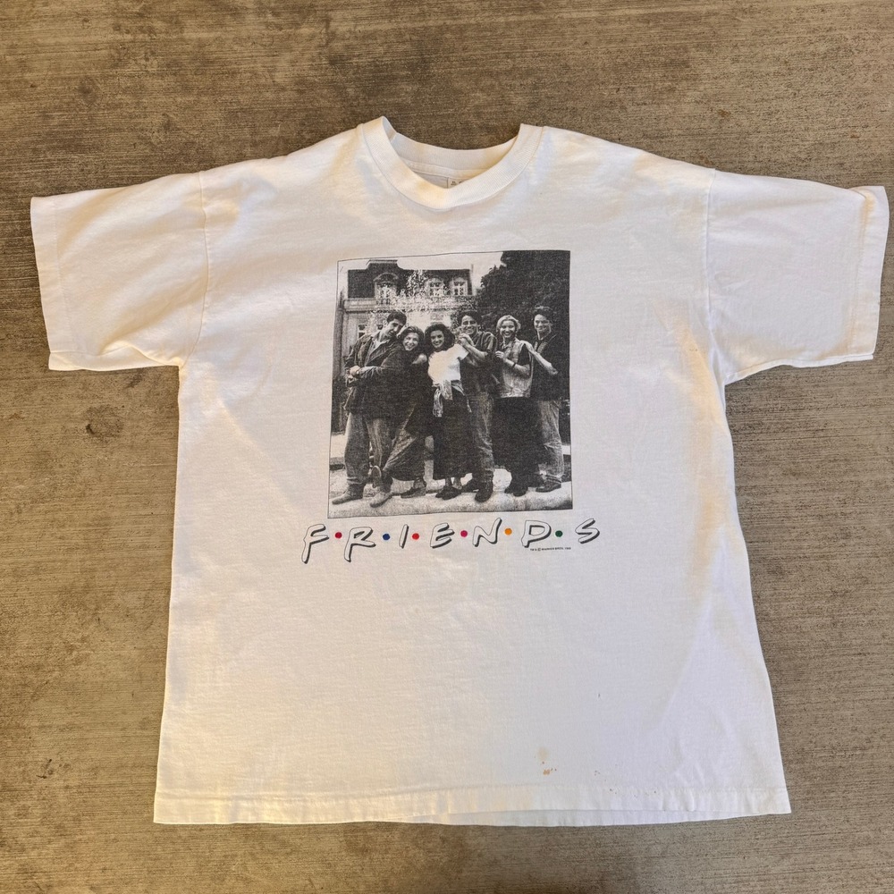 Vintage 1995 Friends TV Show Graphic T-Shirt White Fruit of the Loom XL Mens USA